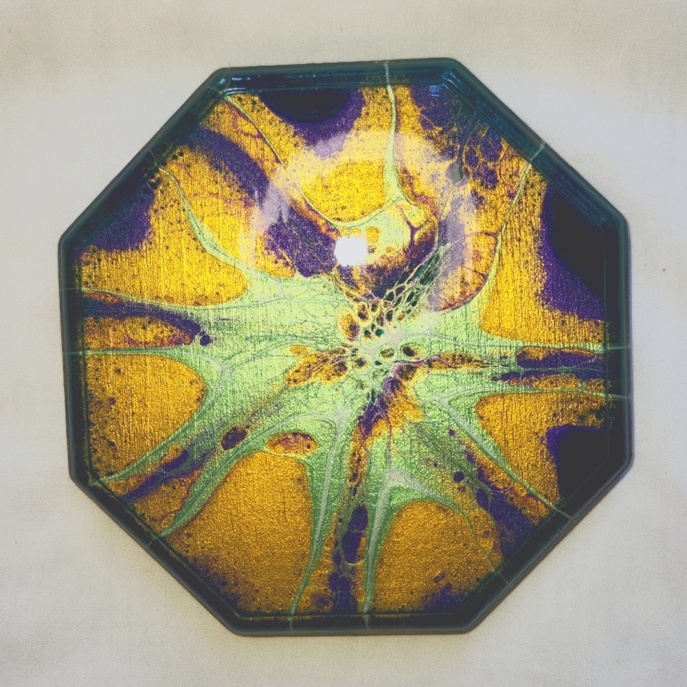 Hand Crafted Painted Octagon Wooden Trivet 6x6 Acrylic Resin Art Home Decorative